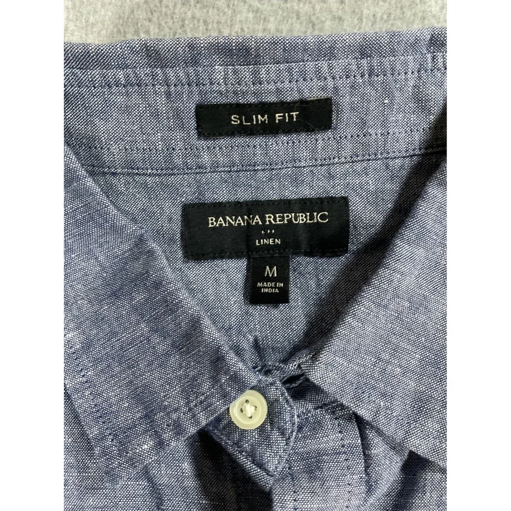Banana Republic Mens Slim Fit Linen Cotton Blue Chambray Button Down M 1723